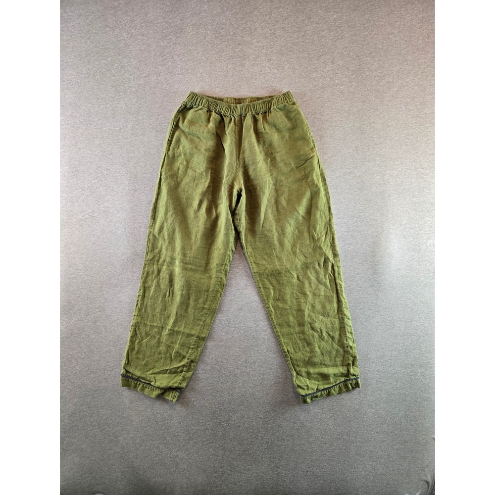 Piglet In Bed Pajama Trousers Women Small Olive Green 100% Linen Made Portugal